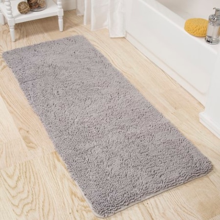 Hastings Home Memory Foam Shag Bath Mat 2-feet by 5-feet - Grey 168938MSX